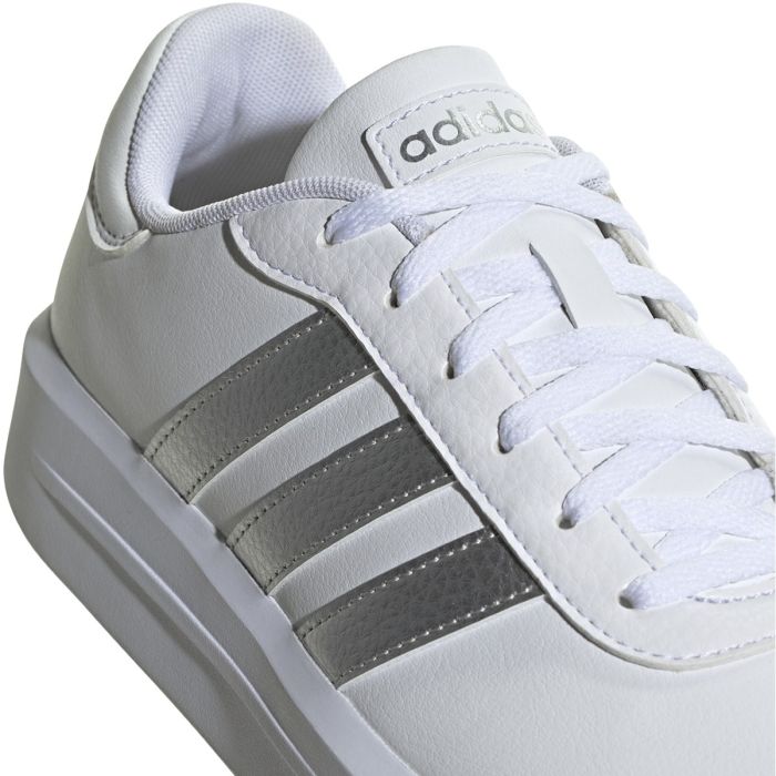 White adidas trainers with silver stripes store