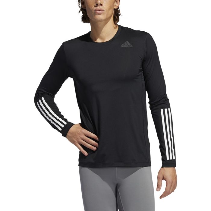 adidas Techfit Fitted Long Sleeve 3 Stripes Top Mens Training