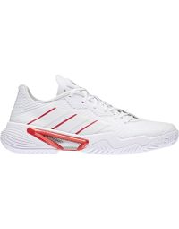 womens white silver and red adidas tennis shoe