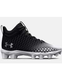 Under Armour Spotlight Franchise 3.0 RM Mens Football Cleats in Black-White-Metallic Silver