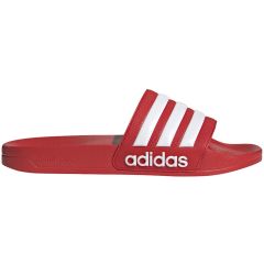 unisex red and white adidas slides