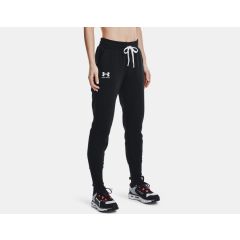 Under Armour Rival Fleece Womens Joggers in Black-White | 1356416-001