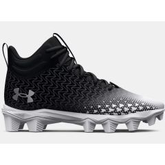 Under Armour Spotlight Franchise 3.0 RM Mens Football Cleats in Black-White-Metallic Silver