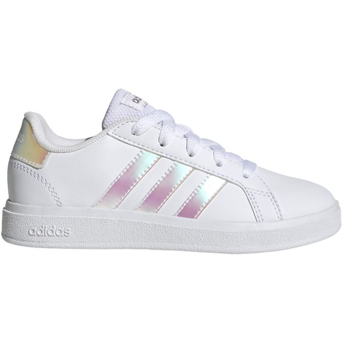 adidas Grand Court 2.0 Kids Tennis Shoes with Iridescent Stripes| GY2326
