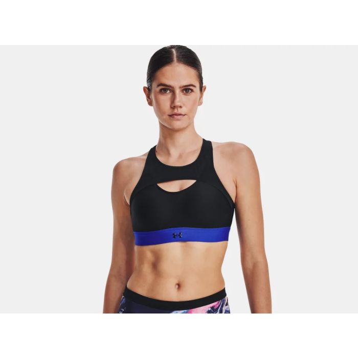 Under Armour Infinity High Harness Womens Sports Bra in Black-Pink