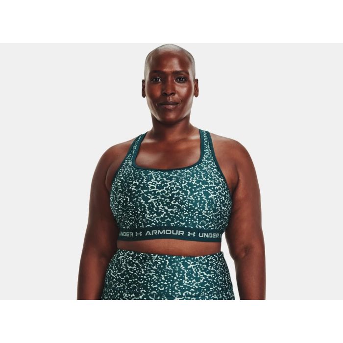Under Armour Mid Crossback Womens Printed Sports Bra in Tourmaline  Teal-Opal Green