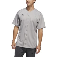 mens gray adidas full button baseball jersey