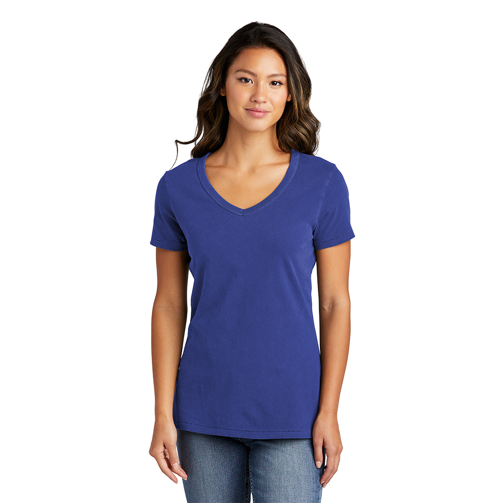 Port and Company Beach Wash Garment Dyed Womens V-Neck T-shirt