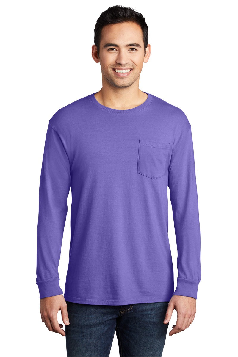 Port and Company Beach Wash Garment-Dyed Long Sleeve Mens Pocket T-Shirt